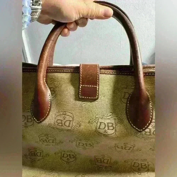 DOONEY & BOURKE Vintage Double Handle Signature Tan Canvas - Picture 9 of 16